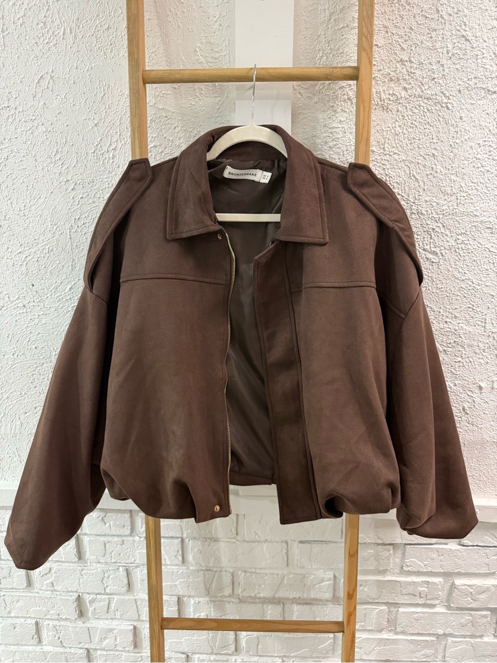 Bronze Snake Faux Suede Zip-Front Bomber Jacket